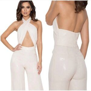 House of CB Cream Halter Jumpsuit